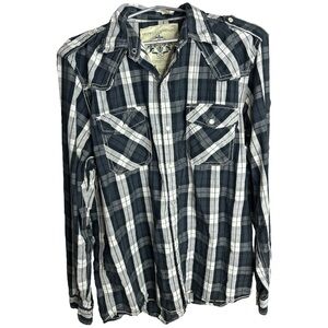 Black and white mens plaid snap‎ front long sleeve shirt, large